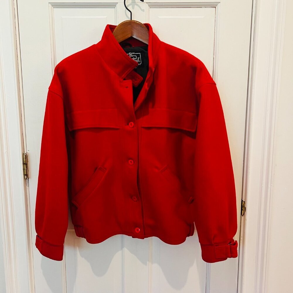 Vintage Womens The Woolrich Size Large Red Button-Up Coat Bomber